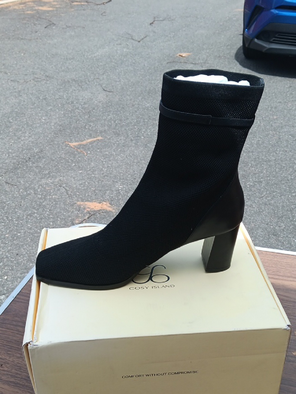Black Stretch Sock Boot with Block Heel